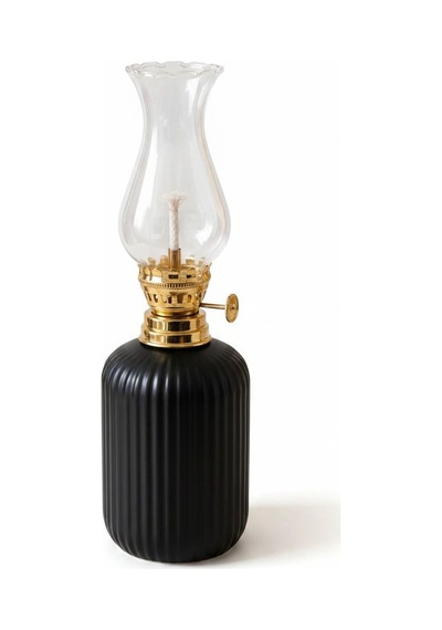 Dekoratif Gaz Lambası Kandil 300 Ml Seramik Hazneli 25cm Vintage Tasarım Siyah