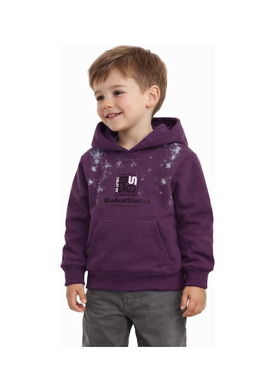 Baglan Erkek Çocuk Önü Arkası Baskılı Kapüşonlu Sweatshirt Bgl-st05246 Mürdüm