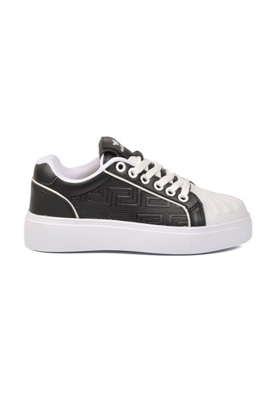 Walkway Siyah-beyaz Bağcıklı Kalın Rahat Tabanlı Kadın Casual Yürüyüş Ayakkabı Sneaker 26201 Siyah - Beyaz