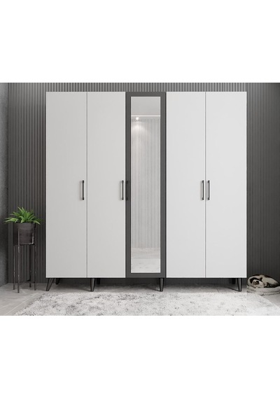 Açelya Portmanto Vestiyer Füme Beyaz - Montaj Dahil 175cm M12