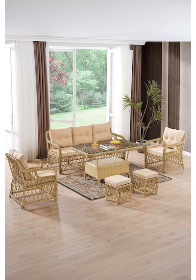 Edra Rattan Puflu Bahçe Balkon Takımı 3+1+1+camlı Masa Cappuccino Cappuccino Edra Rattan Puflu Bahçe Balkon Takımı 3+1+1+camlı Masa Cappuccino Cappuccino