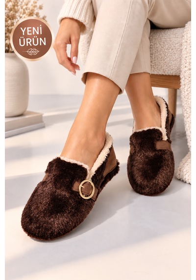 Moon Cloud Kadın Peluş Gold Aksesuar Detaylı Sıcak Tutan Loafer Ev-ofis Ayakkabı-babet Hediyelik-çeyizlik Zyn3001 Kahverengi Moon Cloud Kadın Peluş Gold Aksesuar Detaylı Sıcak Tutan Loafer Ev-ofis Ayakkabı-babet Hediyelik-çeyizlik Zyn3001 Kahverengi