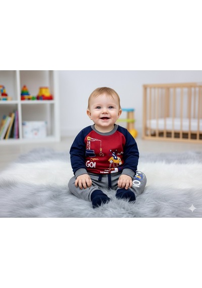 Mj Kids Erkek Bebek/çocuk Araba Desenli 2'li Takım Sweatshirt Ve Eşofman Altı 6-9-12aylık Gri