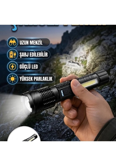 Şarjlı Led El Feneri Uzun Menzilli Güçlü Aydınlatma Kamp Ve Acil Durum Kullanımı Çok Renkli
