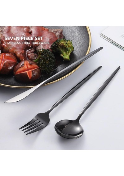 Valkyrie 8 Parça Çantalı Yolculuk Çatal Bıçak Kaşık Pipet Chopstick Seti Kamp Okul Ofis Tatil Paslanmaz Çelik Siyah Siyah