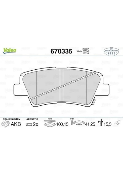 Toyota Corolla Arka Fren Balatasi 2013-2018 Valeo 670335