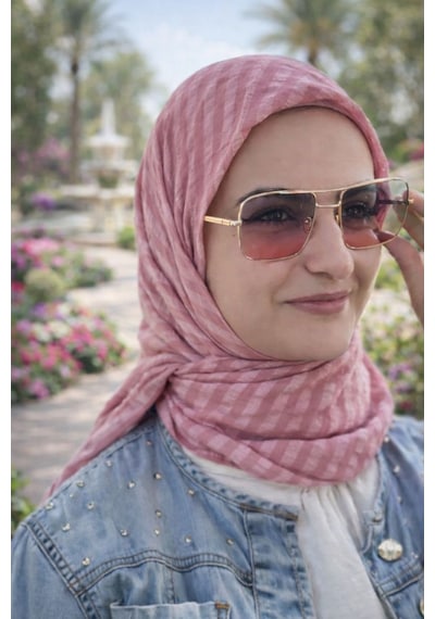 Aldaıyr Adet - Jakarlı Caz Eşarp 120 X120 Pamuk Koyu 1pembe