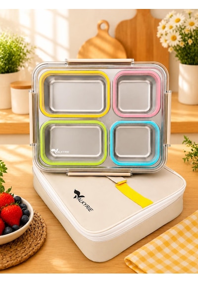 Valkyrie 1500 Ml 4 Bölmeli Paslanmaz Çelik Lunch Box Termal Çantalı 304 Çelik Sızdırmaz Yemek Kabı Çok Renkli