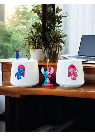 Kawaii Sevimli Stitch Ve Angel Fotoğraf Ve Not Tutucu Sevgili Kombini - Ofis Masa Not Tutacağı Çok Renkli