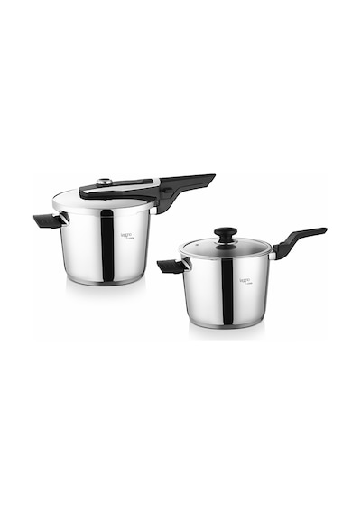 Leggno Procook Quick 6 LT + 4 LT Düdüklü Tencere Seti Gümüş - Siyah