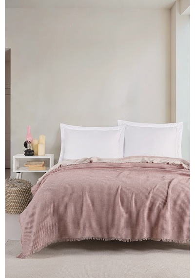 Eponj Home Pike Örtüsü Çift Kişilik Waffle Pudra Pudra