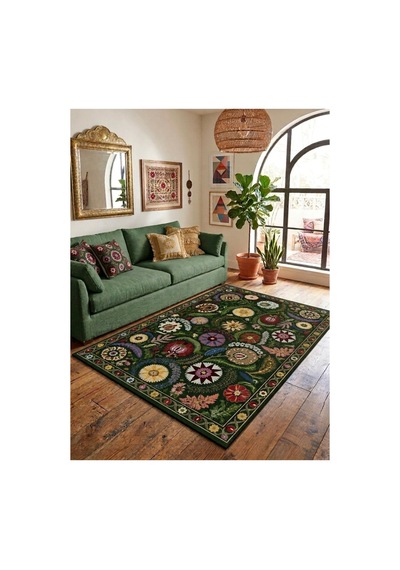 Doğal İplik Şönil Dokuma Pamuk Taban Halı Koridor Halısı Kilim Antre, Salon Ofis Genç Odası Yeşil - Renkli 912492741 Yeşil - Renkli