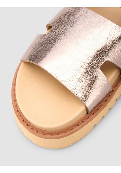 %100 Hakiki Deri Parlak Bronz Kadın Terlik Bronz
