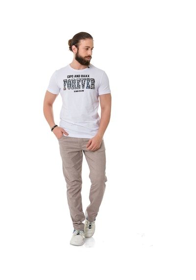 Kabartma Baskılı Bisiklet Yaka Erkek Tişört - Ct736 Beyaz