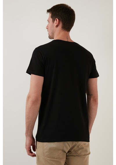 Buratti Pamuklu Slim Fit Bisiklet Yaka Yazılı Erkek T Shirt 541Enjoy Siyah