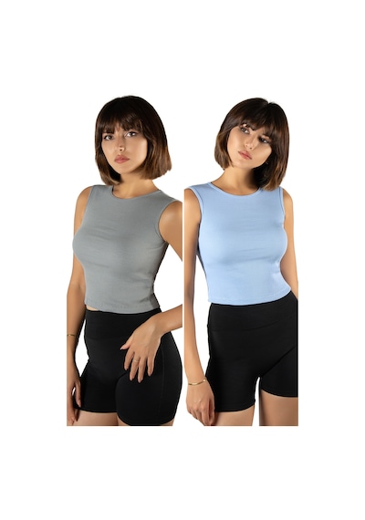 Terapi Men 2'li Paket Gri Mavi Fitted/vücuda Oturan Crop Halter Yaka Fitilli Esnek Örme Bluz Atlet Gri-mavi Terapi Men 2'li Paket Gri Mavi Fitted/vücuda Oturan Crop Halter Yaka Fitilli Esnek Örme Bluz Atlet Gri-mavi