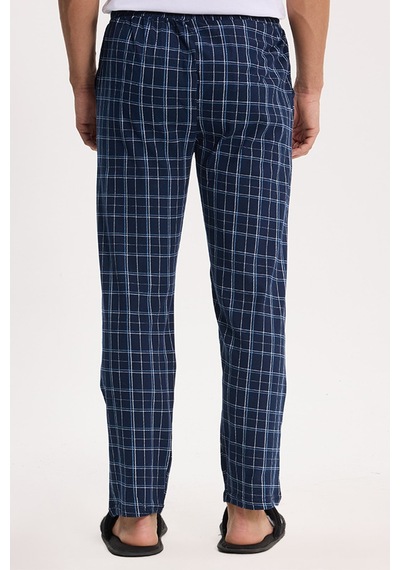Tudors Erkek Standart Fit Normal Kesim Pamuklu Kareli Beli Bağcıklı Cepli Lacivert Pijama Altı-51262