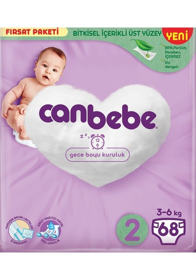 Canbebe Bebek Bezi Fırsat Paketi 2 Beden Mini 3-6 Kg 68 Adet