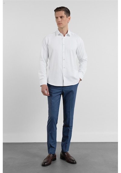 İmza Beyaz Sert Yaka Uzun Kol Cepsiz Slim Fit Pamuklu Gömlek 1004255284