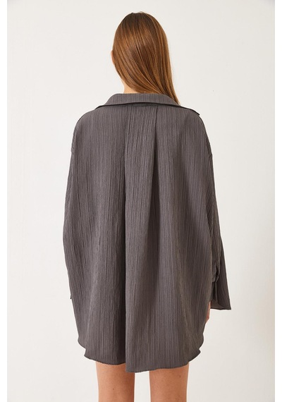 Shade Kadın Düşük Omuz Oversize Basic Bürümcük Gömlek 60392 60271069 - Füme