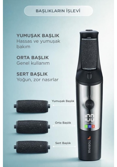 Premium Temizlik Aleti Topuk Ürünü Bakım Cihazı Bcm-1140t Siyah Şarjlı Su Geçirmez Ayak Törpü