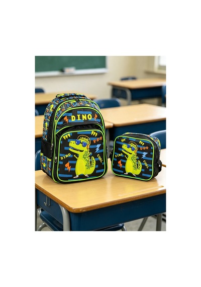 Erkek Çocuk Ortopedik Okul Çantası Beslenme Çantası Seti Süngerli Sırt Desteği Ergonomik Okul Çantası Seti Yeşil Yeşil