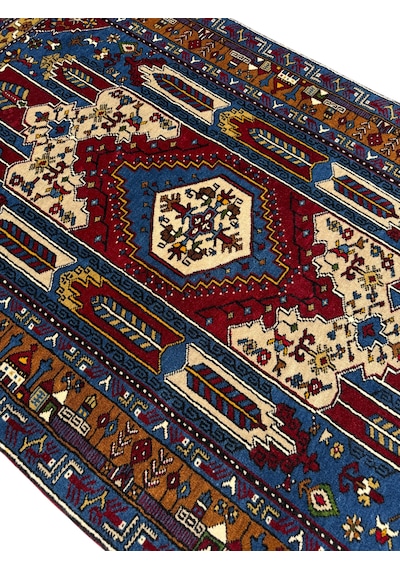 El Dokuması Yahyalı Halısı 110x190 Kırmızı Lacivert Kök Boyası Yün Halı