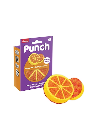 Vileda Punch Portakal Kokulu Çizmez Sünger, Çok Yönlü, Mutfak, Banyo, Dış Mekan Kullanımına Uygun