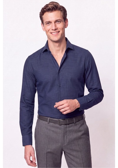 Slim Fit İtalyan Yaka Lacivert Gömlek G 1610