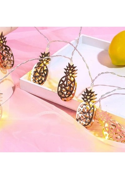 Ananas Sıralı Led Işık 10Lu Dekoratif Lamba Gold Metal