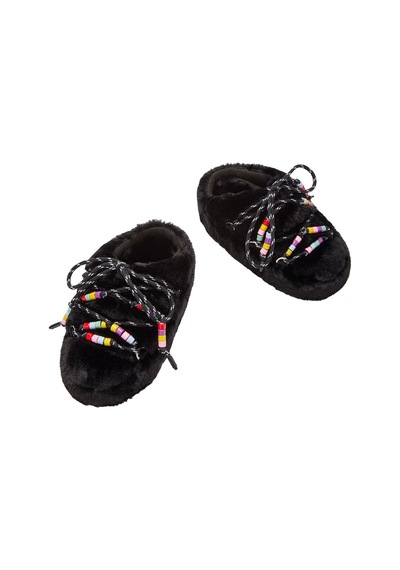 N001 Black Terlik Kadın Diğer 80d1460250-n001 Moon Boot Mule Faux Fur Beads Black Siyah
