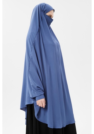 Altobeh Kadın Tesettür Medine İpeği Çarşaf Üstü Peçeli Sufle Hijab Koyu Kot