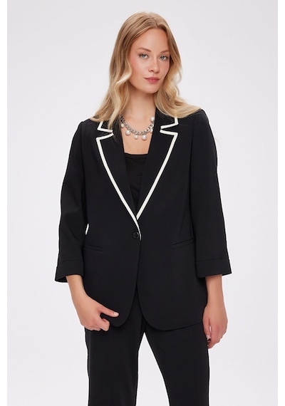Faik Sönmez Renk Bloklu 3/4 Kol Blazer Ceket W27ckt013 Uw27ckt01310 Siyah