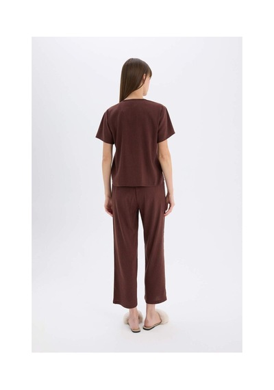 DeFacto Pijama Takımı Keten Kısa Kollu Üst Esnek Belli Alt-Fall in Love E3571AX25SPBN166