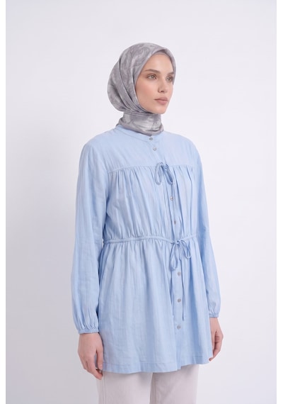 Armine Trend Bağcık Detaylı Büzgülü Düğmeli Tesettür Tunik Mavi 26yt480 Armine Trend Bağcık Detaylı Büzgülü Düğmeli Tesettür Tunik Mavi 26yt480