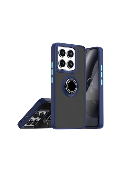 Xiaomi 14T Uyumlu Kılıf Yüzüklü Standlı Extra Darbe Koruma Sert Silikon Kapak - Lacivert