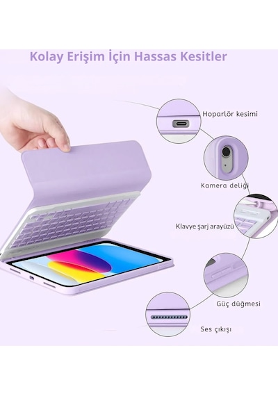 Apple Uyumlu iPad 11. Nesil A16 Çipli 2024 2025 Klavyeli Tablet Kılıfı Klavye + Stand
