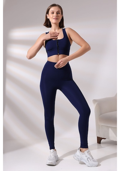 EMFURE Lacivert Fermuarlı Spor Büstiyer - Sports Bra / Crop Destekli Spor Sütyeni Lacivert