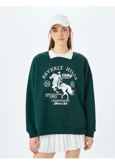 About Blank Polo Yaka Kolej Baskılı Şardonlu Oversize Sweatshirt Acı Kahverengi