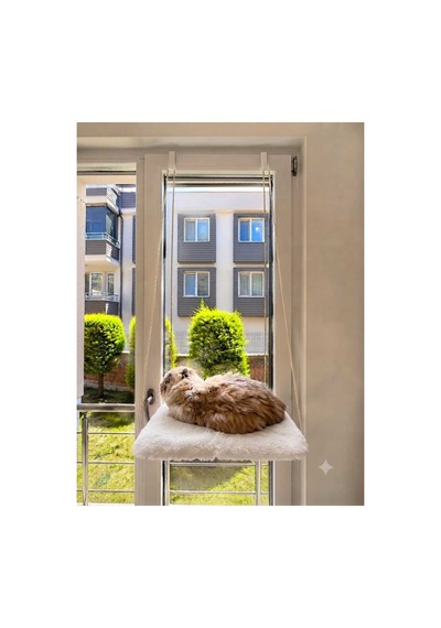 Askılı Kedi Pencere Yatağı - Peluş Kumaşlı Cam Önü Kedi Hamak Yatağı