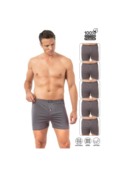 Özkan Underwear Özkan 0041 5'li Paket Erkek %100 Pamuklu Şardonlu Klasik Rahat Kesim Havlu Bel Süprem Penye Boxer Antrasit