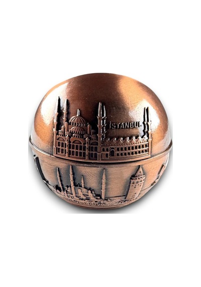 İstanbul Temalı Kapaklı Kokusuz Metal Küllük 8x8 Cm Ayasofya Rölyefli Bakır/gold/gümüş