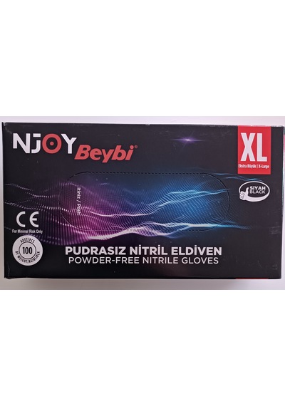 Beybi Njoy Siyah Pudrasız Nitril Eldiven 100'lü Xl