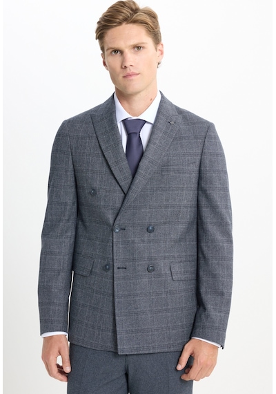 AC&Co / Altınyıldız Classics  Erkek Koyu Grı Slim Fit Dar Kesim Kırlangıç Yaka Kareli Kapak Cepli Esnek Takım Elbise Koyu Grı