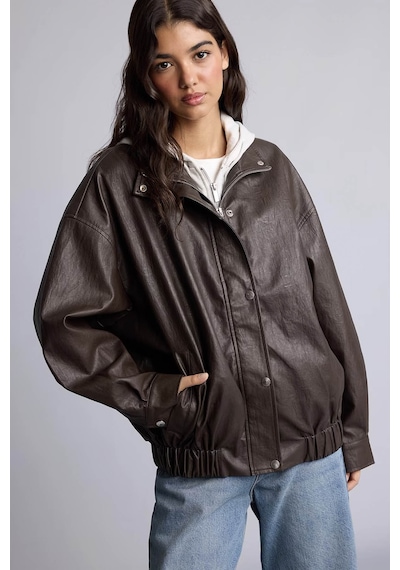Defacto Relaxed Fit Kapüşonlu Kahverengi Kadın Deri Mont H3752ax/bn605