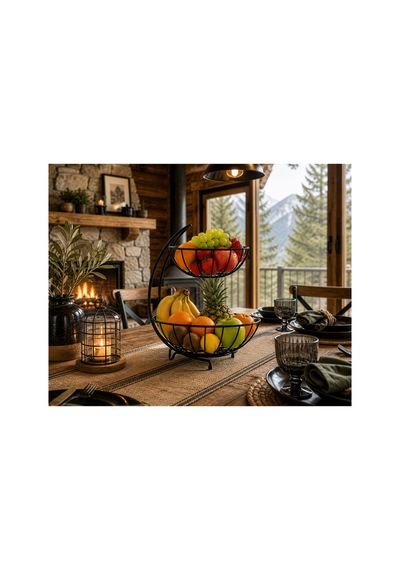 2 Katlı Metal Meyve Sepeti Siyah Geniş Hacimli Meyvelik Sebzelik Sunum Standı Modern Tezgah Üstü Organizer 25/28 Cm Çap 23 Cm Yükseklik Diğer
