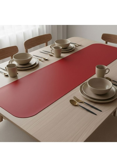1 Adet Deri Runner Oval Kenarlı-40x140 Cm Kırmızı