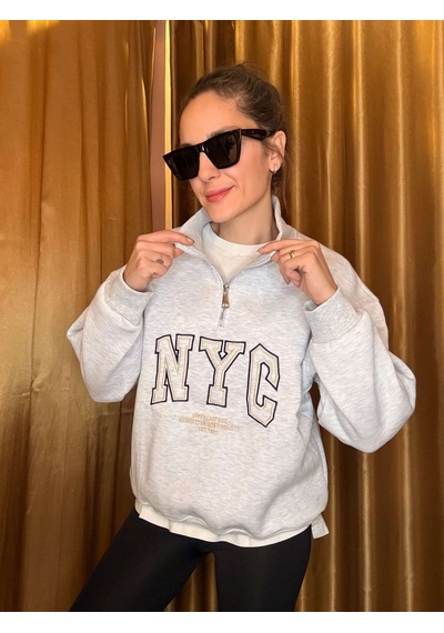 Ali Butik Gri Nyc Nakışlı Şardonlu Sweatshirt Gri