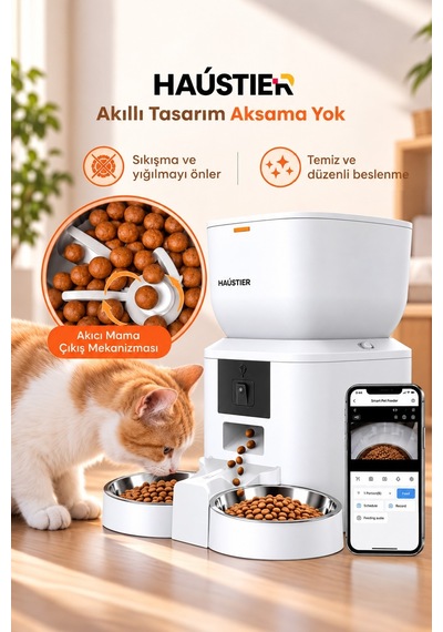 Qq025-dual Kameralı Akıllı Otomatik Kedi Mama Kabı, 480p, Gece Görüşlü, 2.4ghz, 4lt, Çift Metal Kase