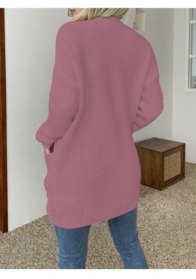 Aqe Fashion Örgü Şeritli Rahat Kalıp Esnek Cepli Kadın Pudra Triko Hırka Pudra